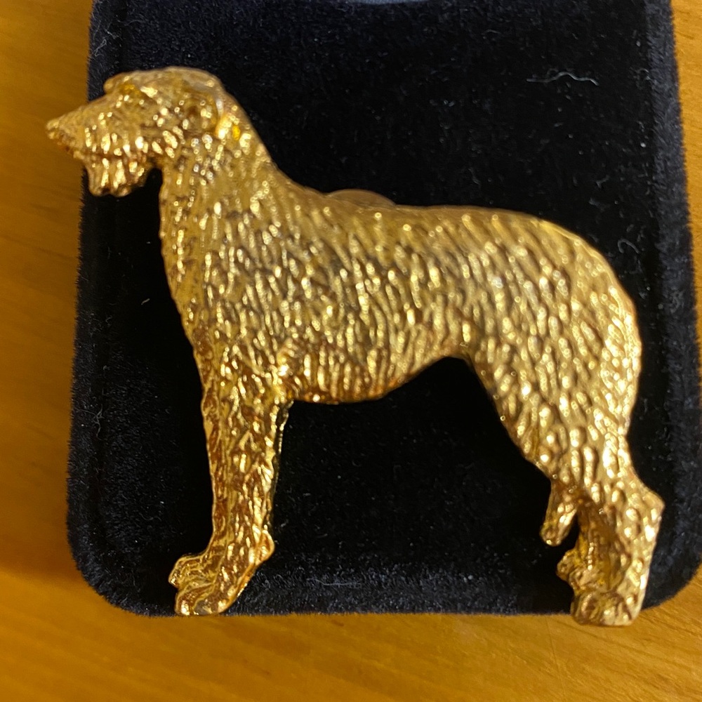 Vintage Signed C. Johnson Gold Tone Dog Brooch ©1997 | Signed Irish Wolfhound